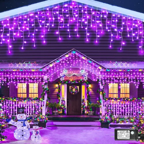 Vista 12 de Luces de carámbano de 33 pies para exteriores, luces de Navidad rojas y verdes para exteriores e interiores, 400 luces LED con 75 caídas