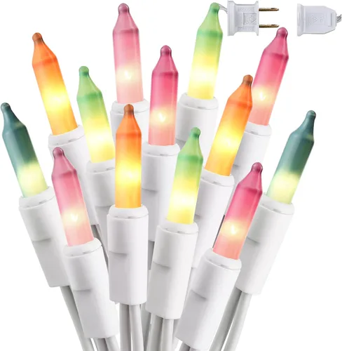 Vista 19 de BrizLabs Luces de Navidad transparentes, 50 unidades, luces incandescentes blancas cálidas, mini cadena de luz conectable, luces de árbol de Navidad