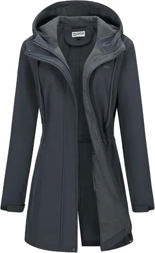 Vista 15 de 33,000ft Chaqueta larga Softshell para mujer con capucha, forro polar, resistente al viento, cálida, impermeable, rompevientos Negro