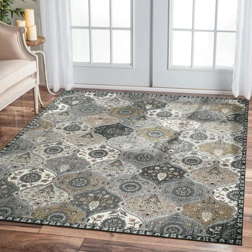 Vista 34 de Lahome - Alfombra marroquí antideslizante y lavable, pequeña alfombra oriental para dormitorio, cocina, entrada, baño, entrada, 61 x 91 cm, crema