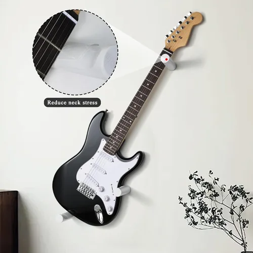 Vista 2 de Soporte de pared para guitarra eléctrica horizontal, suspensión de guitarra de madera maciza Blanco
