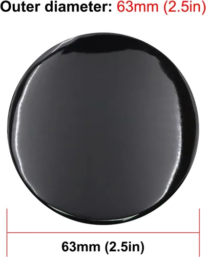 Vista 3 de 4 piezas adhesivas personalizadas de 63 mm, emblema circular plano negro brillante para tapas centrales de rueda de coche