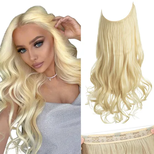 Vista 33 de SARLA Extensiones de cabello con alambre invisible con 3 clips, postizo sintético corto, ondulado, rizado, diadema ajustable transparente