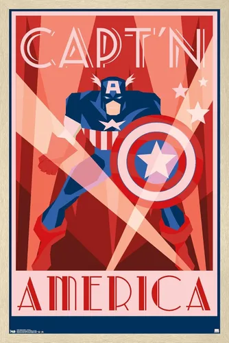 Vista 7 de Trends International Marvel Comics - Póster de pared Art Deco, Capitán América, 14.725 x 22.375 pulgadas, versión enmarcada de madera de granero
