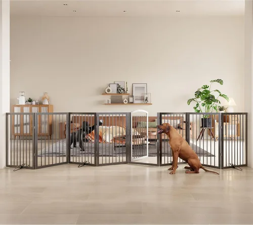 Vista 17 de JSB Puerta para perros de 72 pulgadas extra ancha de 28 pulgadas de altura, puerta para mascotas independiente para pasillos, escaleras y hogar