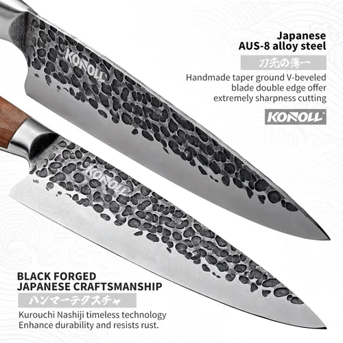 Vista 4 de Juego de cuchillos de chef japoneses profesionales, juego de cuchillos de cocina de 5 piezas, cuchillos de cocina de acero inoxidable de alto