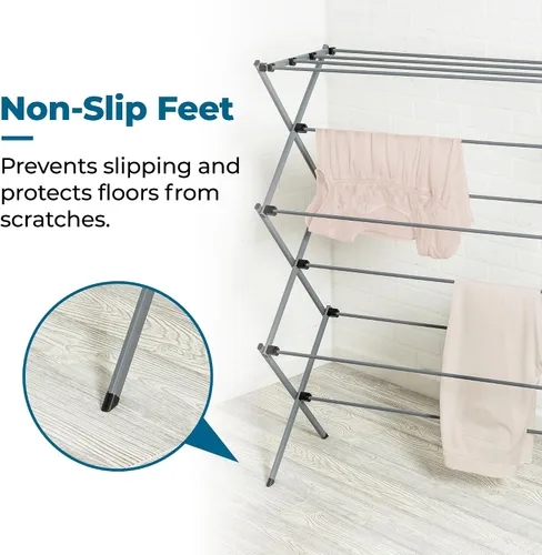Vista 5 de Honey-Can-Do Estante de secado de ropa plegable, acero resistente, estante de secado de ropa plegable y portátil, diseño que ahorra espacio, secado