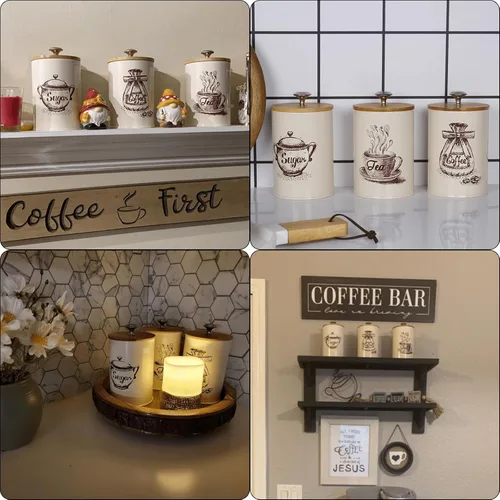 Vista 6 de Juego de recipientes pequeños para encimera de cocina, juego de recipientes de café de 25 onzas, recipiente de cocina vintage de metal, paquete
