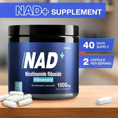Vista 4 de NAD+ Suplemento licotinamida ribosida liposomal resveratrol 1000mg Suplemento orgánico puro para un envejecimiento saludable, cerebro, energía