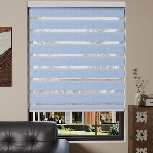 Vista 54 de MYshade Persianas enrollables de cebra opacas (85 %) con cordón para ventanas interiores, persianas de doble capa beige para dormitorio, baño, sala