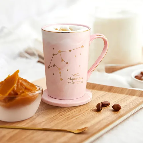 Vista 2 de YHRJWN Regalos de Acuario para Mujeres, Taza de Café de Constelación de Acuario, Regalos de Cumpleaños de Enero y Febrero para Mujeres Amantes