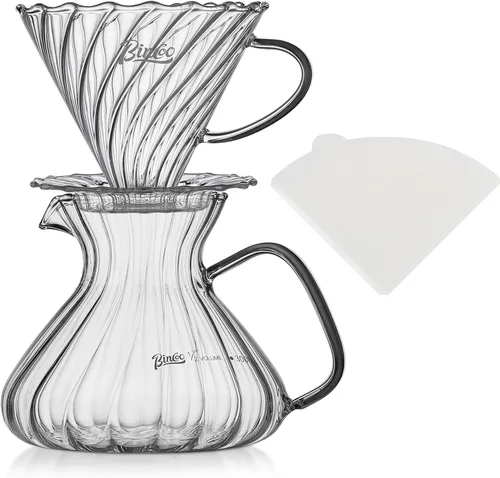 Vista 9 de Bincoo Juego de cafetera para verter con gotero tamaño 0.1 fl oz, juego de servidor de café de vidrio cónico de 60 ángulos con soporte y papel