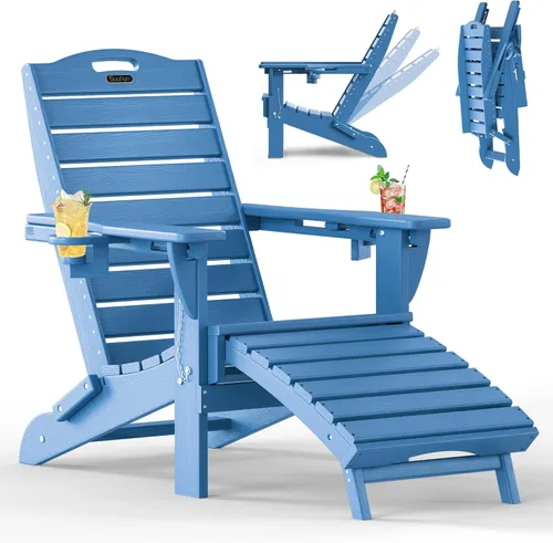 Vista 15 de Sillas Adirondack ajustables con otomana retráctil, silla Adirondack plegable de HDPE con 2 soportes para tazas, resistente a la intemperie