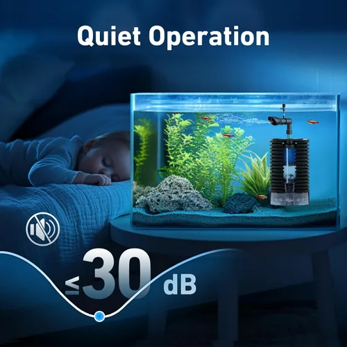 Vista 7 de AQQA Filtro de esponja de acuario para peceras ultra silencioso DC 5 V filtración biológica multietapa con cama fluidizada, filtro seguro de peces