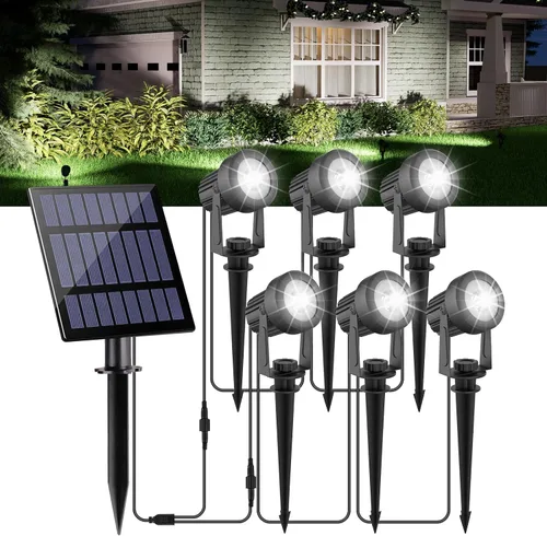 Vista 12 de Luces solares para exterior, focos de paisaje IP65 impermeables con cable de 3m, luces de pared para exterior con encendido y apagado automático