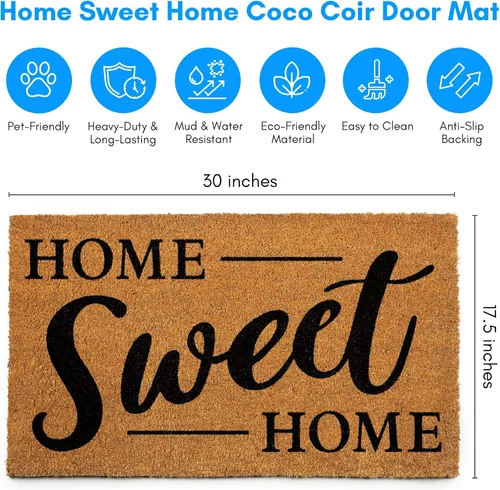 Vista 3 de PLUS Haven 17.5x30 Alfombra de Puerta "Home Sweet Home" con Respaldo Resistente - Alfombra de Coco Coir para Usos en Interiores o Exteriores