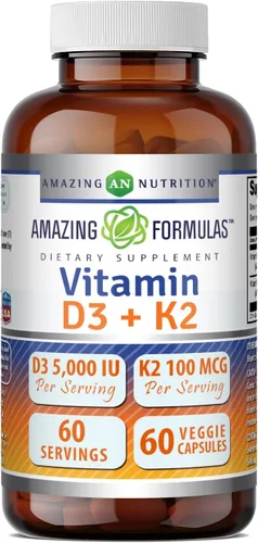 Vista 7 de Amazing Formulas Vitamina D3 5000 UI con vitamina K2 100 Mcg Suplemento de 120 cápsulas vegetales Sin OMG Sin gluten Fabricado en Estados