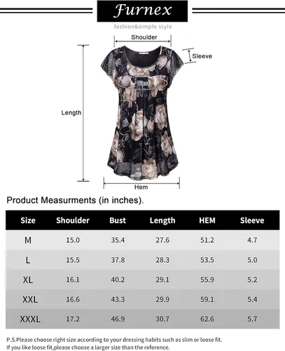 Vista 5 de Furnex Blusa de manga corta para mujer, de malla plisada, blusas florales de verano