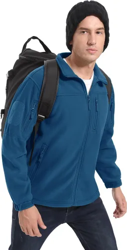 Vista 7 de CRYSULLY Chaqueta de forro polar táctica con cremallera completa para hombre, abrigo de invierno con múltiples bolsillos