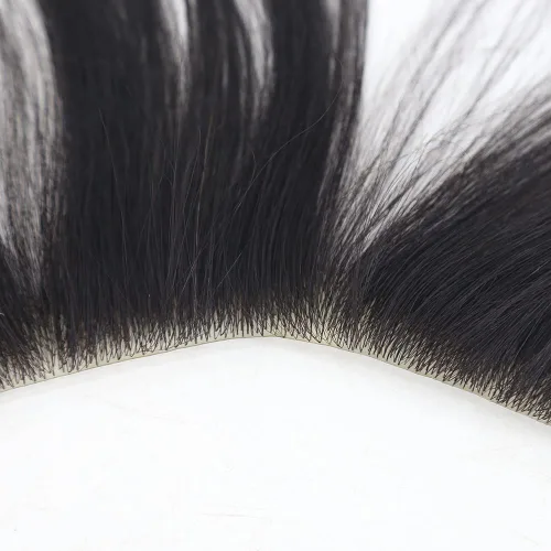 Vista 5 de zigzag hair Tupé de línea capilar para hombre, 0.7 x 6 pulgadas, en forma de V, color negro natural, para hombres, cabello humano real, tupé, piel