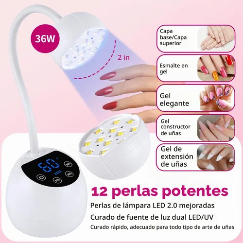 Vista 6 de Lámpara de uñas UV, cuello de cisne inalámbrico de 36 W, lámpara de curación de flash con 3 temporizadores y sensor automático para arte de uñas