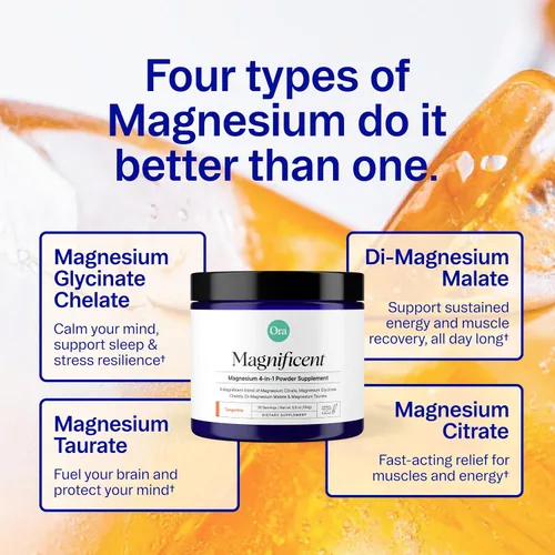 Vista 2 de Ora Organic Suplemento en polvo de complejo de magnesio - Magnesio 4 en 1: glicinato, taurato, malato y citrato vegano, sin gluten Sabor a