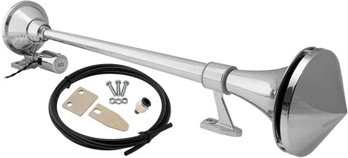 Vista 3 de Vixen Horns Bocina de tren para barco/camión/automóvil. Bocina de aire impermeable cromada doble trompeta + cubierta. Db súper fuerte. Acabado