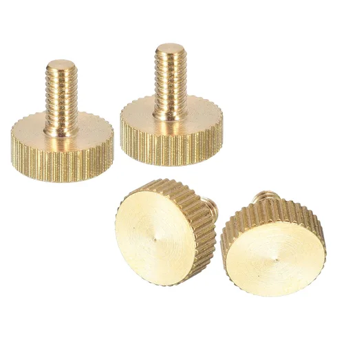 Vista 33 de uxcell Tornillos moleteados M3x4mm, 4 piezas de cabeza moleteada plana totalmente roscados, tornillos de latón para pulgar, pernos de agarre Fully