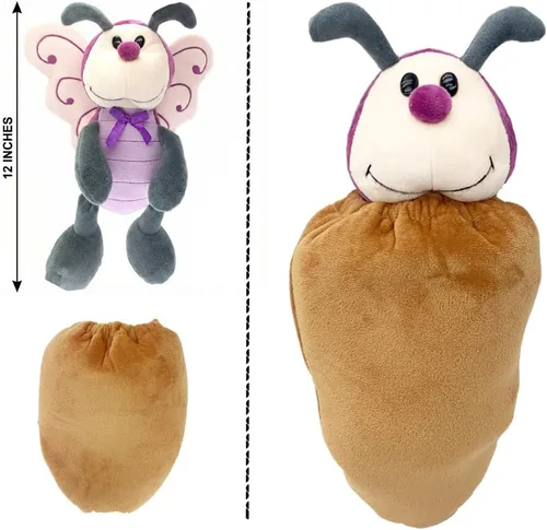 Vista 7 de Peluche de mariposa con bolsa de capullo, 12 pulgadas, color morado para niñas pequeñas Soft polyester metamorphosis pretend play toy with