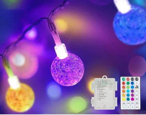 Vista 8 de Cadena de luces de globo a pilas, resistente al agua, 80 luces LED de 33 ft de 8 modos con control remoto, luces LED para interiores y exteriores