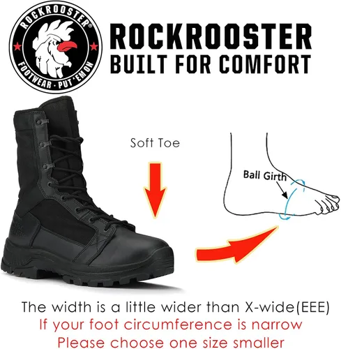 Vista 2 de ROCKROOSTER MGDB Tactical Boots for men 8 inch XX-wide Soft Toe Comfortable Anti-Fatigue Tech Durable Quick Dry Ankle Support Combat BootsAB5010