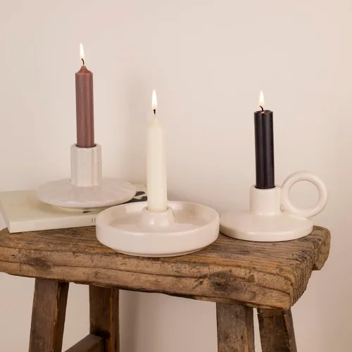 Vista 7 de Portavelas para velas cónicas - Color blanco crudo/crema en 3 estilos