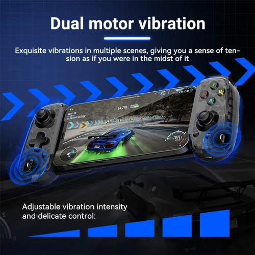 Vista 7 de FINGEREVO D6 Mini controlador móvil para juegos iOS Android PC, BT5.3 y USB-C Streaming Gamepad retráctil para teléfonos Pads N-S transparente