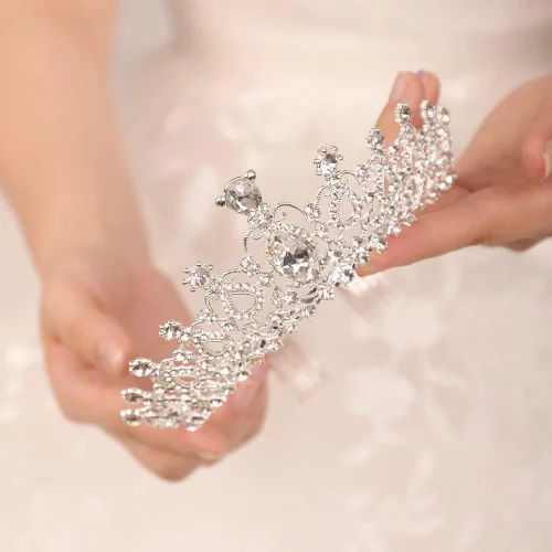 Vista 3 de JWICOS Corona de tiara plateada con peine para mujer, tiara de cristal elegante para novias, boda, diadema para concursos de graduación, fiesta