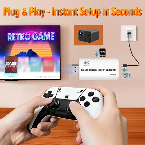 Vista 4 de Retro Gaming Console Stick with 20,000+ Built in Games, 4K HDMI Plug & Play, 64GB Memory, Dual 2.4G Wireless Controllers with Lag-Free Connection