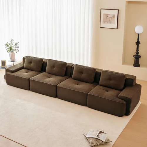Vista 74 de Sofá moderno comprimido sin armazón de 116", sofás seccionales de 3 plazas para sala de estar, sofá seccional modular de pana verde nube, espuma
