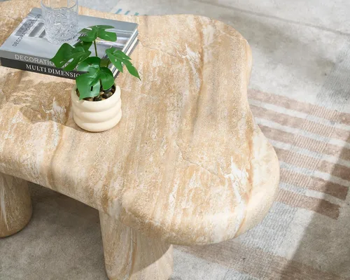 Vista 5 de Mesa de centro moderna de piedra para sala de estar, sofá de nube de mármol sintético, mesa central para apartamento/dormitorio/oficina (ónix miel)