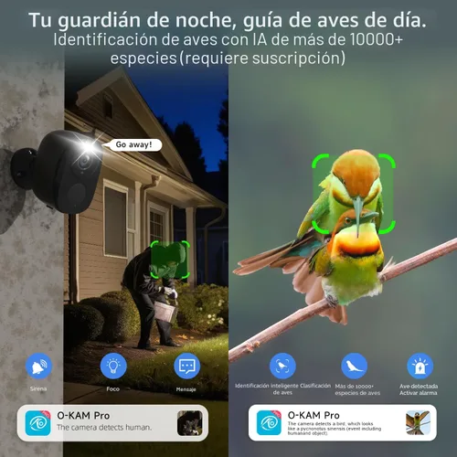 Vista 3 de Rraycom Paquete de 2 cámaras de seguridad solar 5G inalámbricas para exteriores, cámara de 2K con batería y panel solar, alarma de sirena, visión