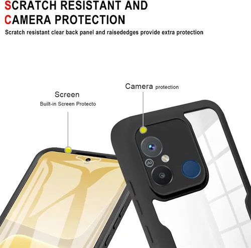 Vista 3 de CCSamll - Funda delgada para Xiaomi Redmi 12C con protector de pantalla, cuerpo completo, transparente, suave TPU, resistente a prueba de golpes