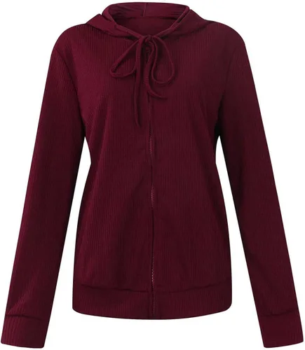 Vista 2 de UODSVP Tops de lino para mujer, a la moda, con cierre de cremallera, casual, manga larga, con capucha, abrigo