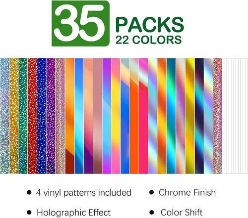 Vista 2 de WRAPXPERT Paquete de 35 hojas de adhesivo holográfico permanente, 24 hojas de vinilo de 12 x 12 pulgadas, 6 papel de transferencia de rejilla y 5
