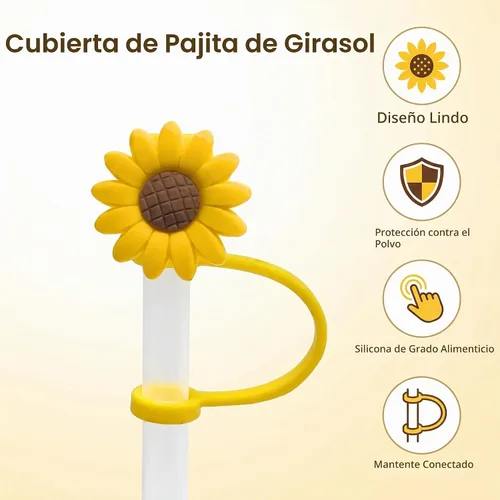 Vista 4 de Tapón de paja de girasol, tapones reutilizables a prueba de salpicaduras, herramienta de cocina, puntas de paja, cubierta de silicona, accesorio