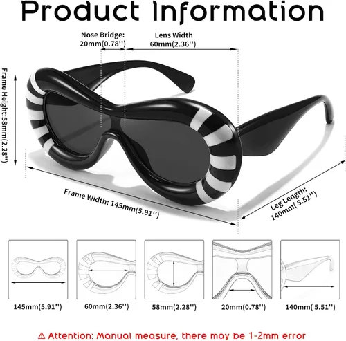 Vista 6 de FEISEDY Lentes de sol ovalados inflados para mujeres y hombres, a la moda, de gran tamaño, montura gruesa, Y2K, divertidos tonos estéticos B9088