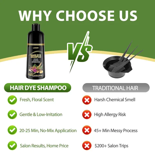 Vista 5 de Champú de tinte para el cabello castaño rubio para cobertura de canas, champú 3 en 1 para el color del cabello Rubio café