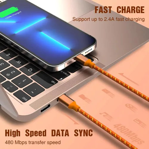 Vista 3 de Cable USB C a Lightning para cargador de iPhone certificado MFi de Apple, paquete de 3 cables de carga rápida de 1.8 metros, tipo C a Lightning