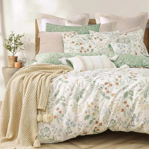 Vista 15 de Juegos de Fundas de Edredón Florales de Algodón 100% Natural de 2 Piezas - Funda de Edredón Blanco Grisáceo con Patrón de Flores y Ramas Lujosas