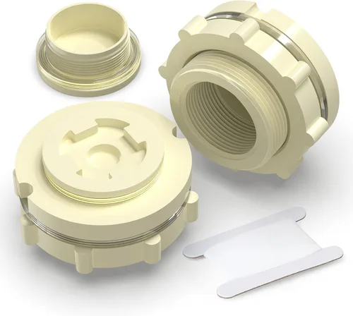 Vista 16 de TAISHER Adaptador de conector de tanque de mamparo de 1 pulgada de ABS blanco con tapones y junta para tanque de agua, barriles de lluvia, acuarios