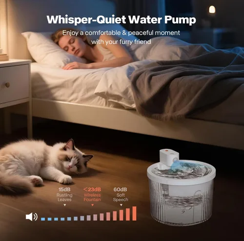 Vista 5 de Sharper Image Fuente de agua inalámbrica para gatos, bomba ultra silenciosa de 68 oz/2 L, fuente de agua inalámbrica para gatos, fuente recargable