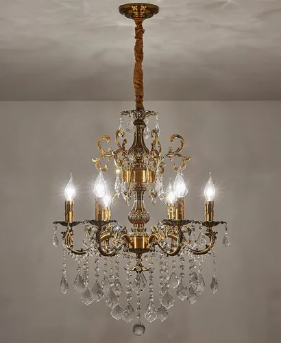 Vista 6 de Candelabros clásicos de cristal estilo vela tradicional de 6 luces para comedor, sala de estar, dormitorio, entrada, acabado dorado antiguo