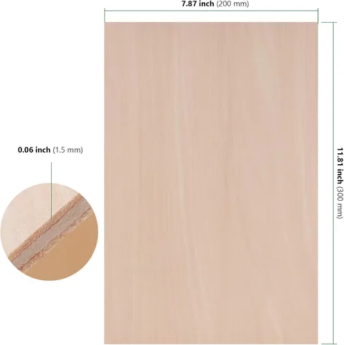 Vista 2 de HAKZEON Paquete de 10 hojas de tilo de 12 x 8 x 1/16 pulgadas, hojas de madera contrachapada sin terminar, 0.059 pulgadas delgadas de tilo natural